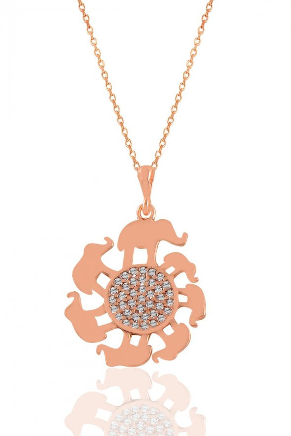 Gümüş rose zirkon taşlı bereket fil kolye ürün görseli 1