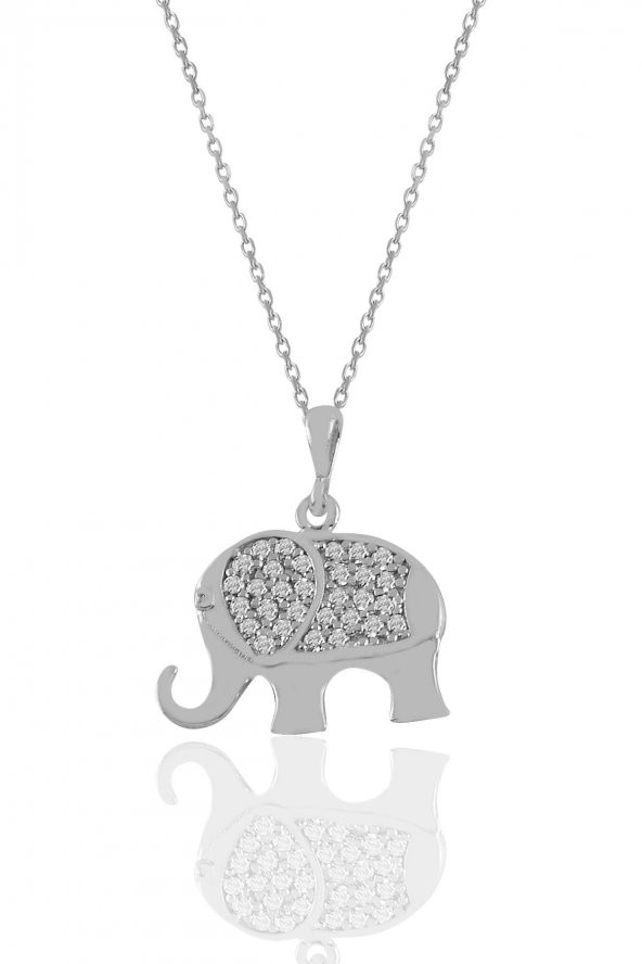Gümüş rodyumlu zirkon taşlı fil kolye ürün görseli 1