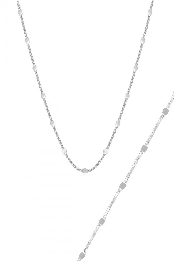 Gümüş rodyumlu pullu gurmet kolye bileklik seti ürün görseli