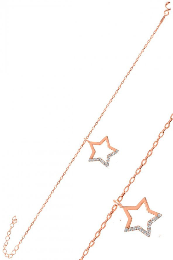 Gümüş rose içi boş yıldız bileklik ürün görseli