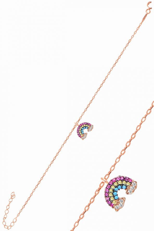 Gümüş rose zirkon taşlı gök kuşağı bileklik ürün görseli