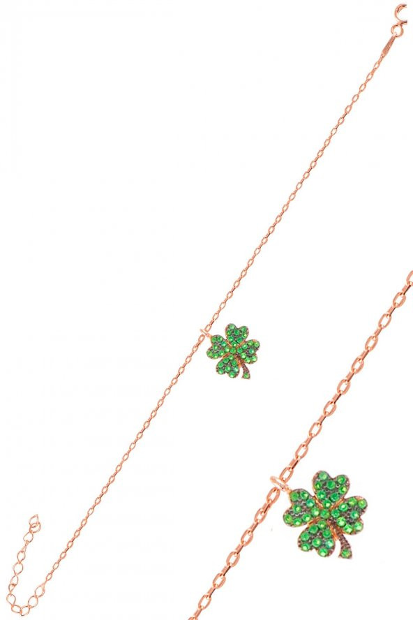 Gümüş rose yeşil taşlı yonca bileklik ürün görseli