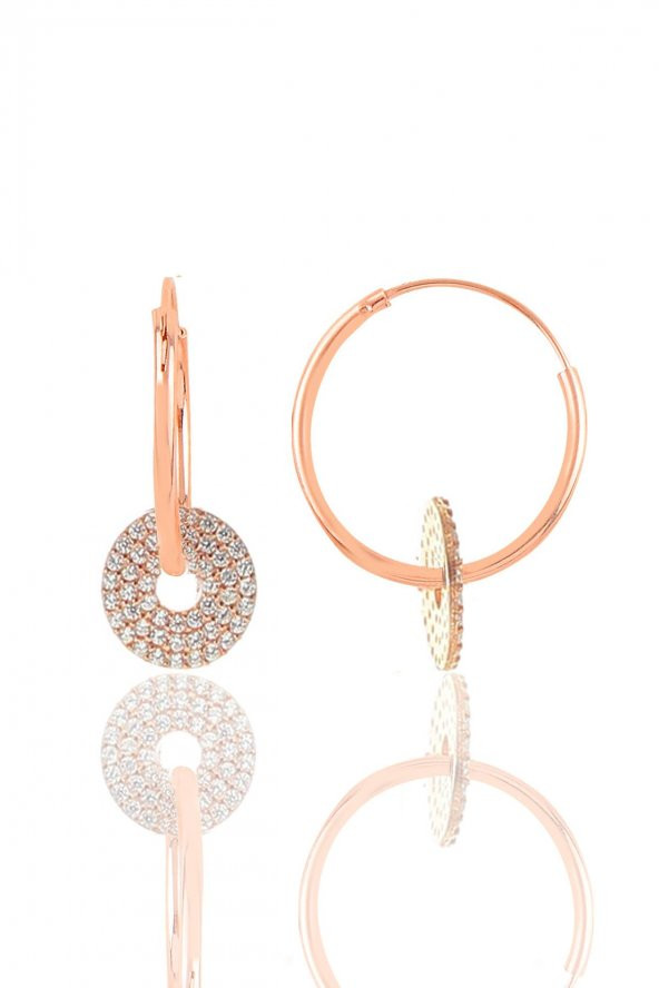 Gümüş rose zirkon taşlı halka küpe ürün görseli