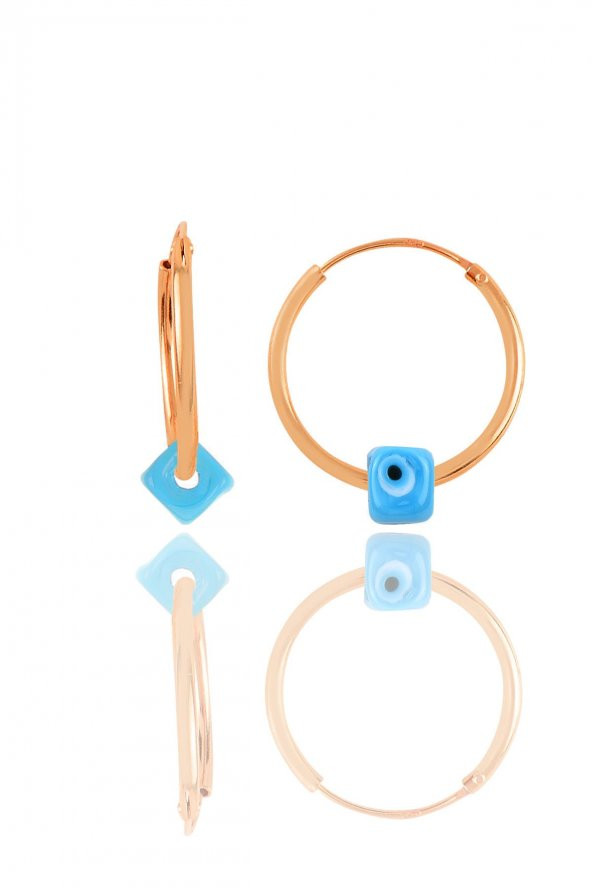 Gümüş rose  nazarlı turkuaz halka  küpe ürün görseli