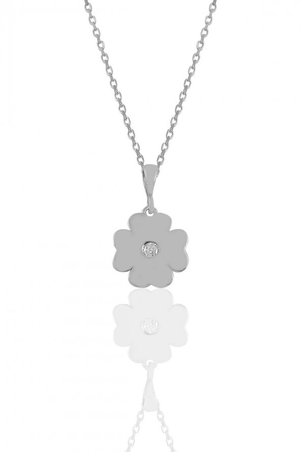 Gümüş rodaj tek taşlı yonca kolye ürün görseli 1