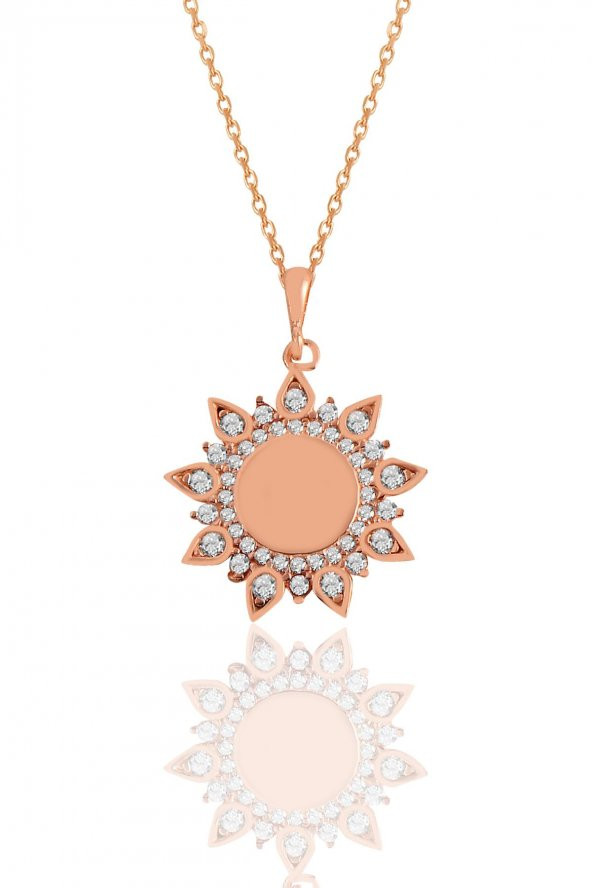 Gümüş rose zirkon taşlı sunflowers güneş kolye