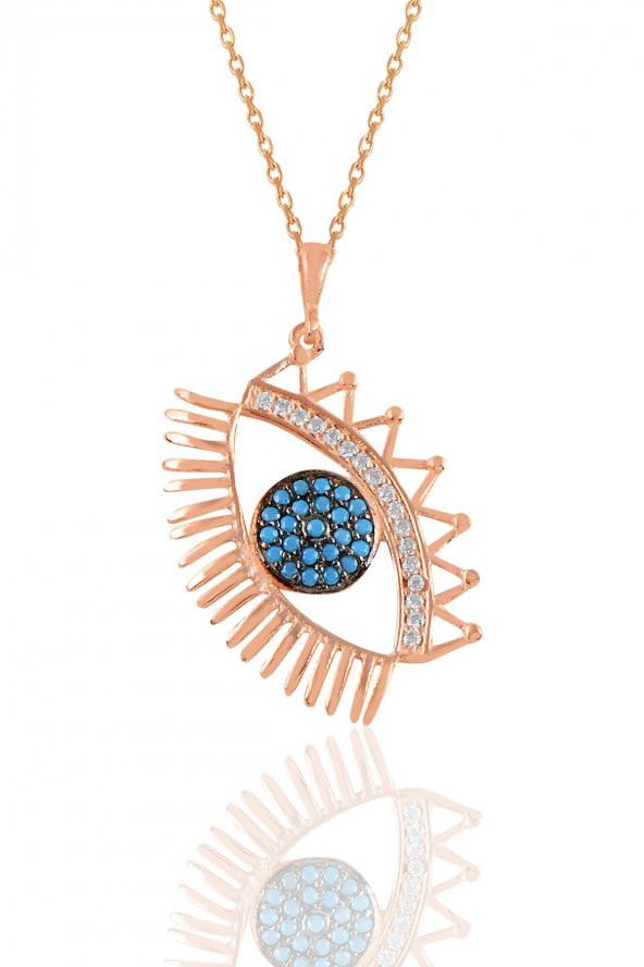 Gümüş rose turkuaz taşlı lareyn kolye ürün görseli