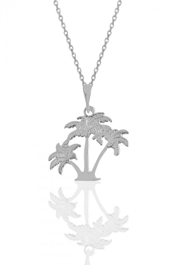 Gümüş rodyumlu üçlü palmiye kolye ürün görseli