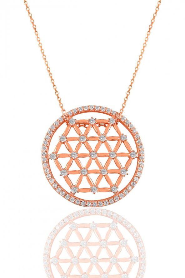 Gümüş rose zirkon taşlı yaşam çiçeği kolye ürün görseli