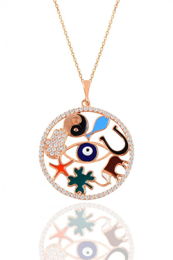 Gümüş rose mineli uğur ve şans kolyesi ürün görseli