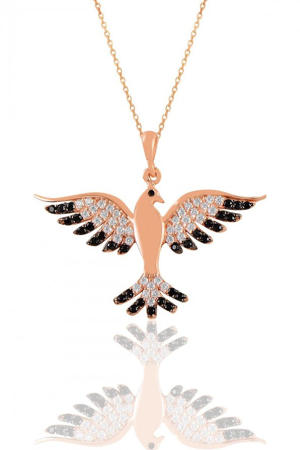Gümüş rose oniks  taşlı simurg anka kuşu kolye - 1