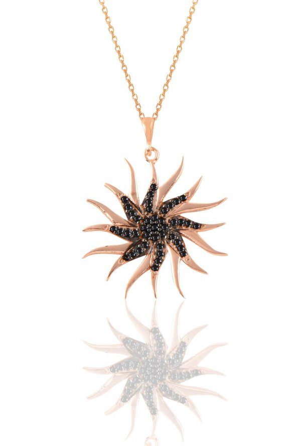 Gümüş rose siyah  taşlı güneş kolye ürün görseli 1