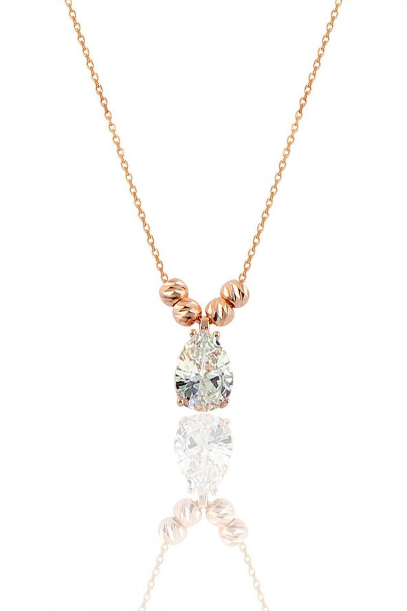 Gümüş rose zirkon taşlı doricalı damla kolye ürün görseli 1