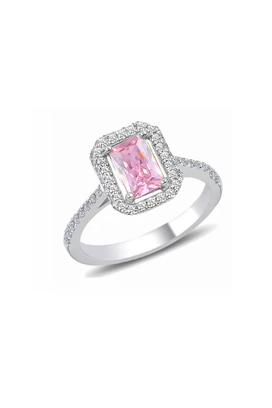 Gümüş Rodyumlu Pırlanta Montürlü pembe Baget Taşlı Yüzük SGTL10674PEMBE ürün görseli