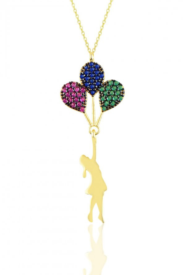 Gümüş altın yaldızlı balonlu kız kolye ve küpe seti - Resim 2