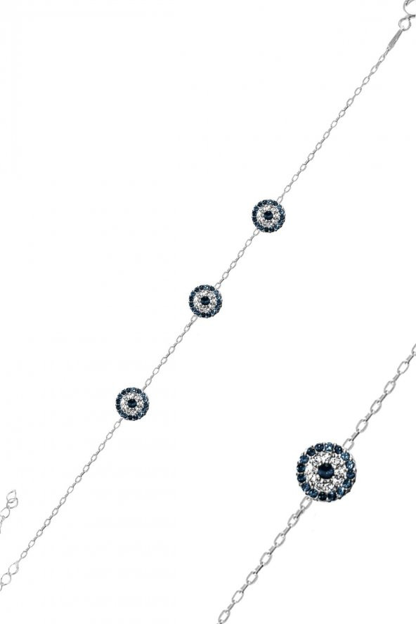 Gümüş rodyumlu zirkon taşlı nazar bileklik ürün görseli