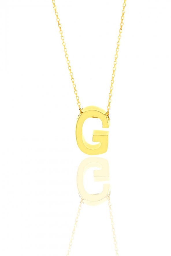 Gümüş altın yaldızlı üç boyutlu minimal G harf kolye ürün görseli
