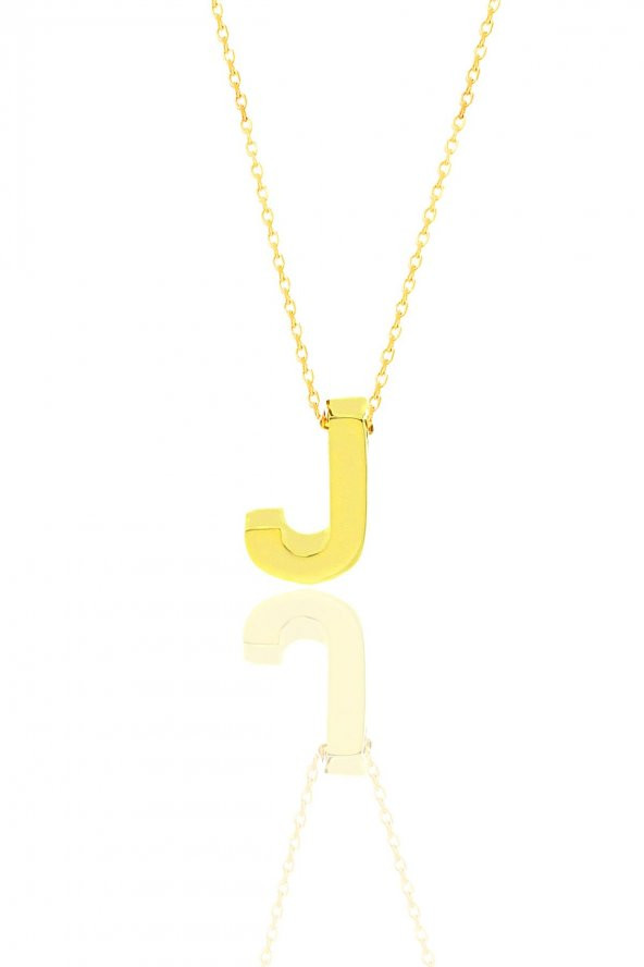 Gümüş altın yaldızlı üç boyutlu minimal J harf kolye ürün görseli 1