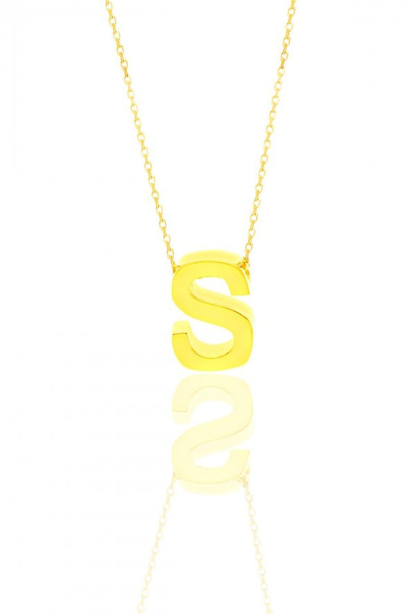 Gümüş altın yaldızlı üç boyutlu minimal Ş harf kolye ürün görseli