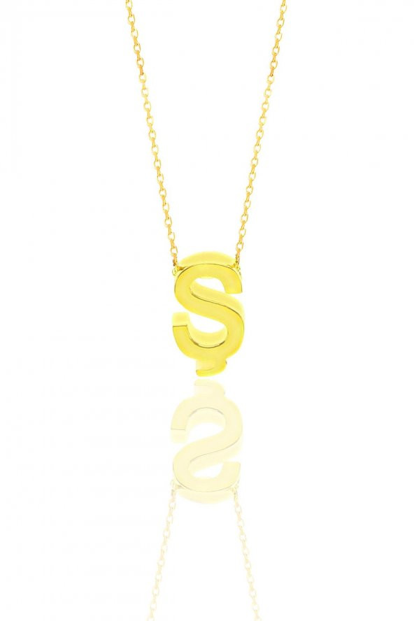 Gümüş altın yaldızlı üç boyutlu minimal Ş harf kolye - Resim 2
