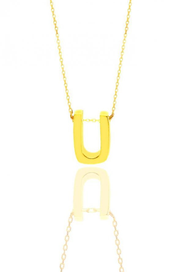 Gümüş altın yaldızlı üç boyutlu minimal Ü harf kolye - Resim 2
