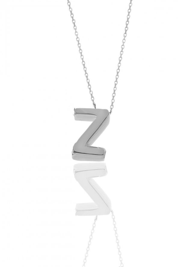 Gümüş rodyumlu üç boyutlu minimal  Z harf kolye ürün görseli 1