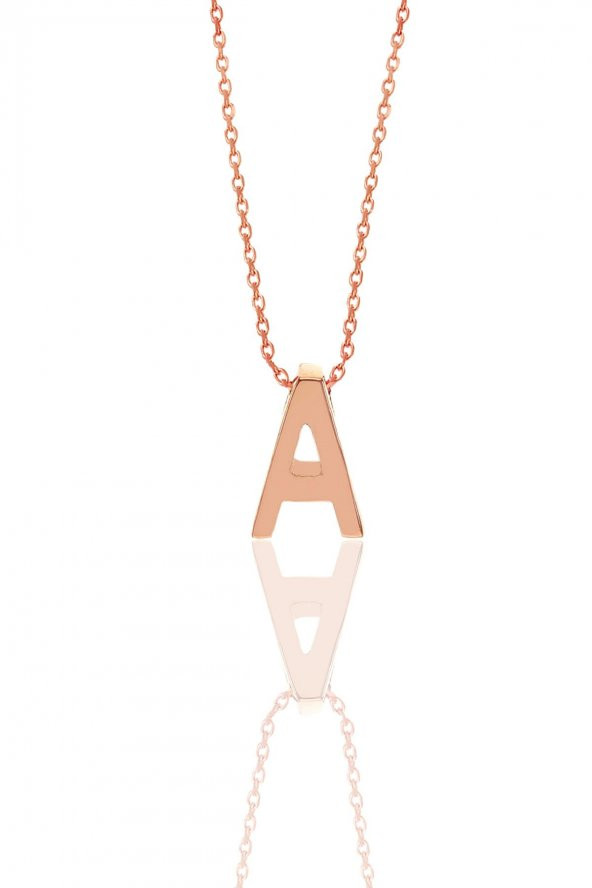 Gümüş rose üç boyutlu minimal  A  harf kolye ürün görseli