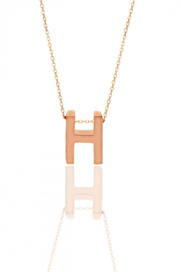 Gümüş rose üç boyutlu minimal H   harf kolye ürün görseli