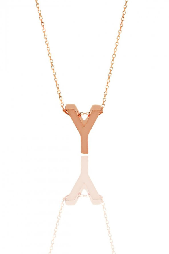 Gümüş rose üç boyutlu minimal  Y harf kolye ürün görseli