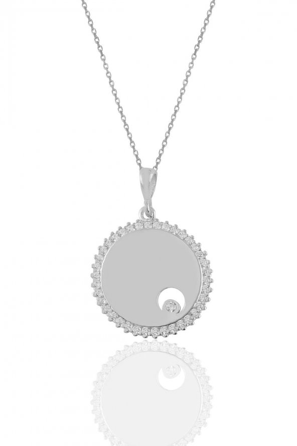 Gümüş rodyumlu  zirkon tek taşlı yuvarlak kolye ürün görseli