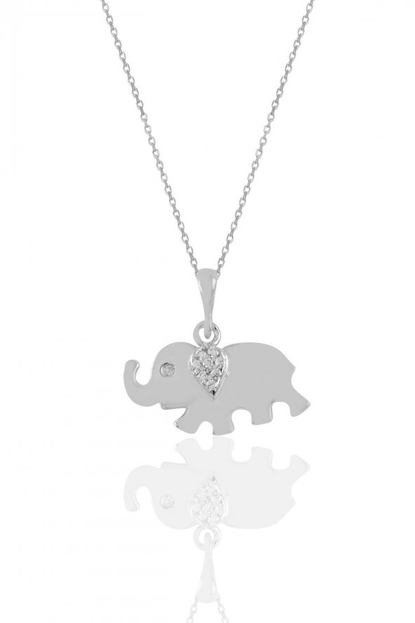 Gümüş rodyumlu zirkon taşlı fil kolye ürün görseli