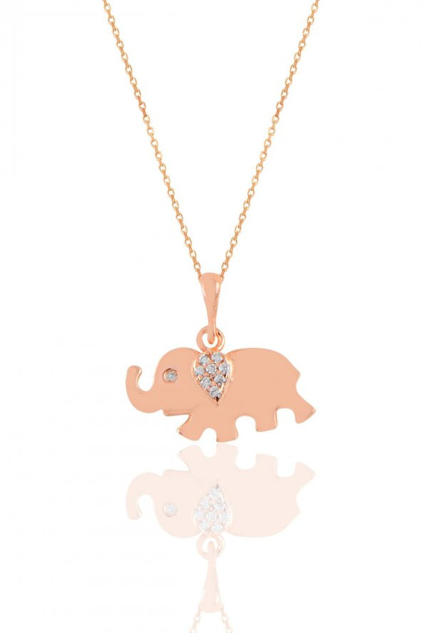 Gümüş rose  zirkon taşlı fil kolye ürün görseli 1