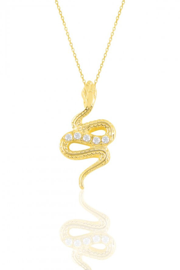 Gümüş altın yaldızlı zirkon taşlı yılan kolye