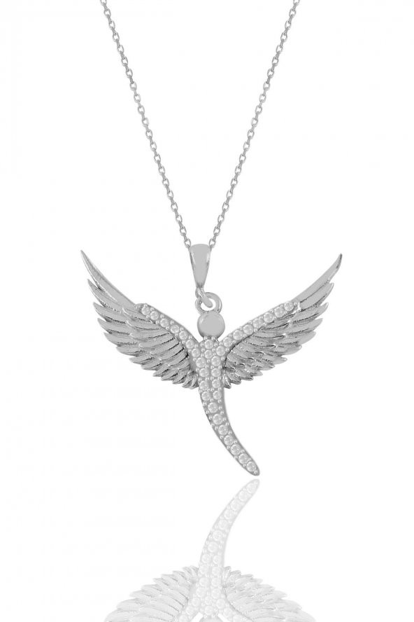 Gümüş rodyumlu zirkon taşlı kanat kolye ürün görseli 1
