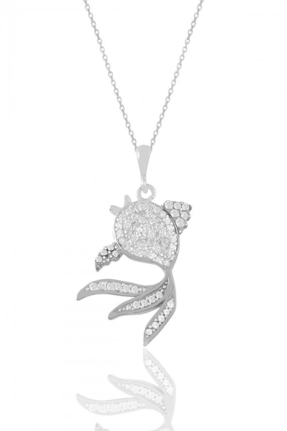 Gümüş rodyumlu zirkon taşlı balık kolye ürün görseli 1