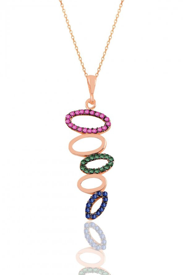 Gümüş rose renkli taşlı olimpiyat kolye ürün görseli