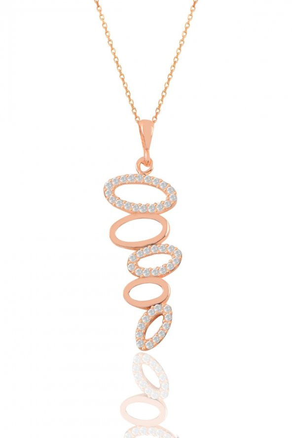 Gümüş rose zirkon taşlı olimpiyat kolye