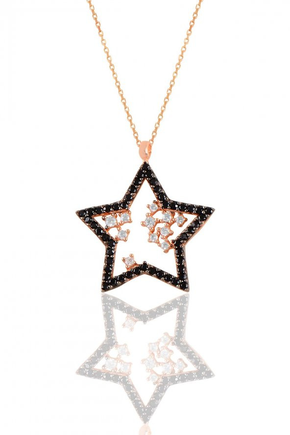 Gümüş rose siyah taşlı yıldız kolye ürün görseli 1