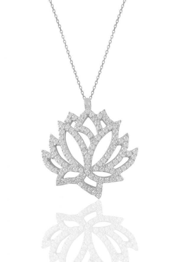 Gümüş rodyumlu  zirkon taşlı lotus çiçeği kolye ürün görseli