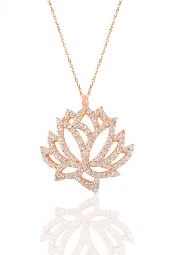 Gümüş rose zirkon taşlı lotus çiçeği kolye ürün görseli