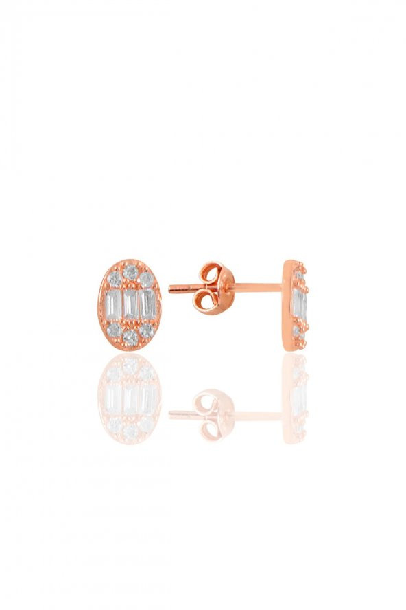 Gümüş rose zirkon baget taşlı oval küpe ürün görseli 1