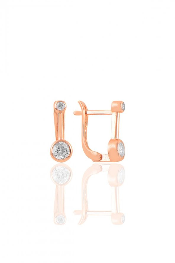 Gümüş rose zirkon taşlı  j küpe - 1