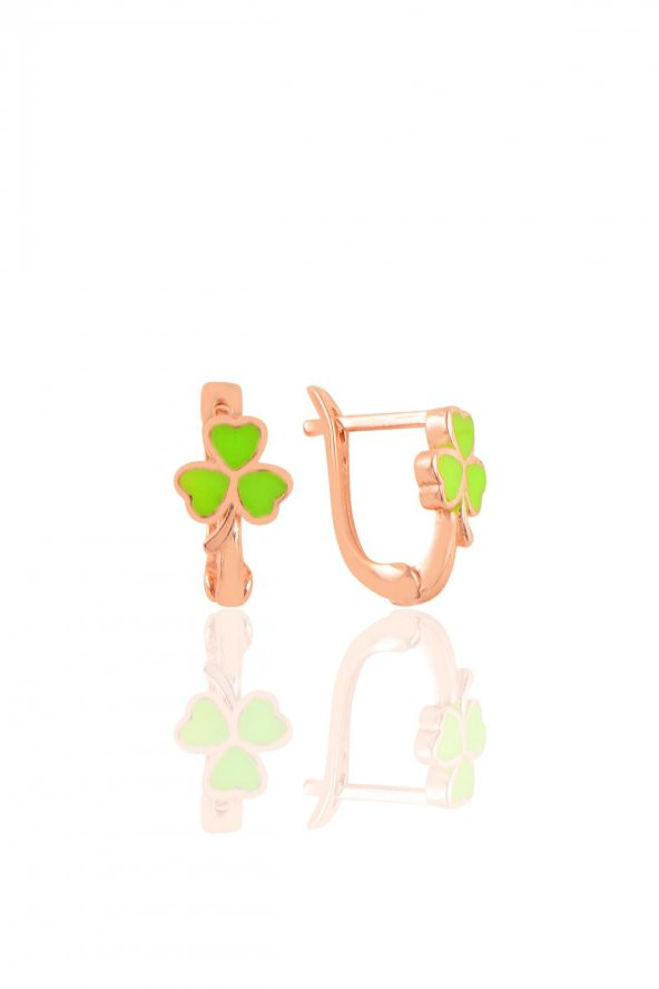 Gümüş rose yeşil mineli yonca küpe ürün görseli 1