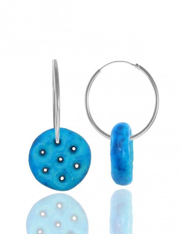 Gümüş yedi delikli süryani nazarlığı halka küpe ürün görseli