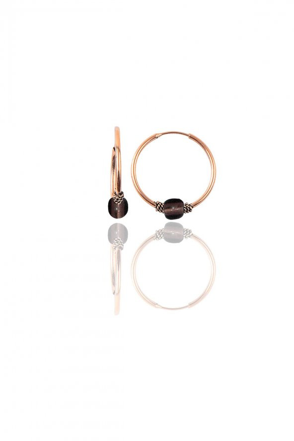 Gümüş rose 17 mm  açık kahverengi taşlı halka küpe