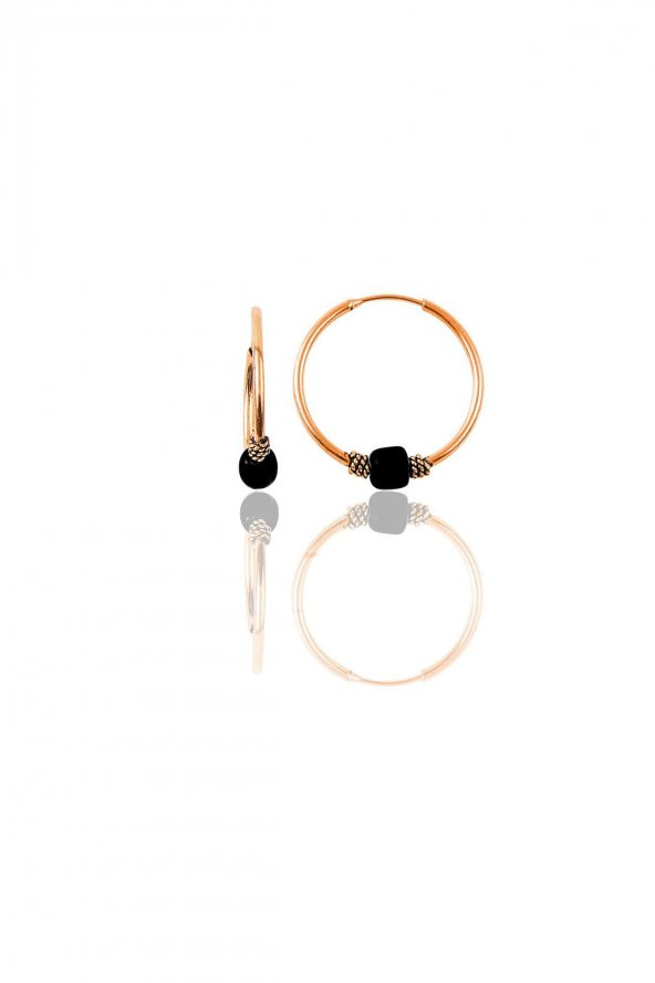 Gümüş rose 17 mm siyah taşlı halka küpe - 1