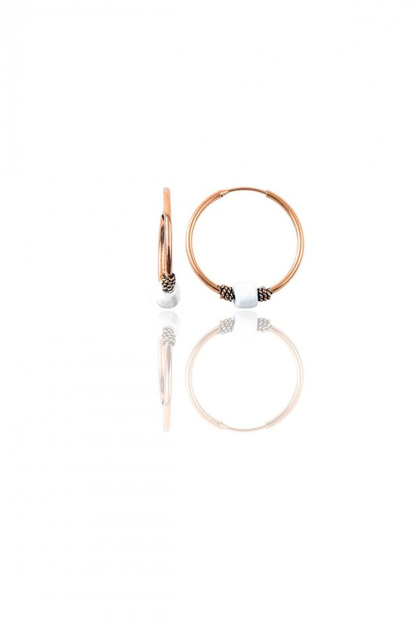 Gümüş rose 17 mm  beyaz taşlı halka küpe