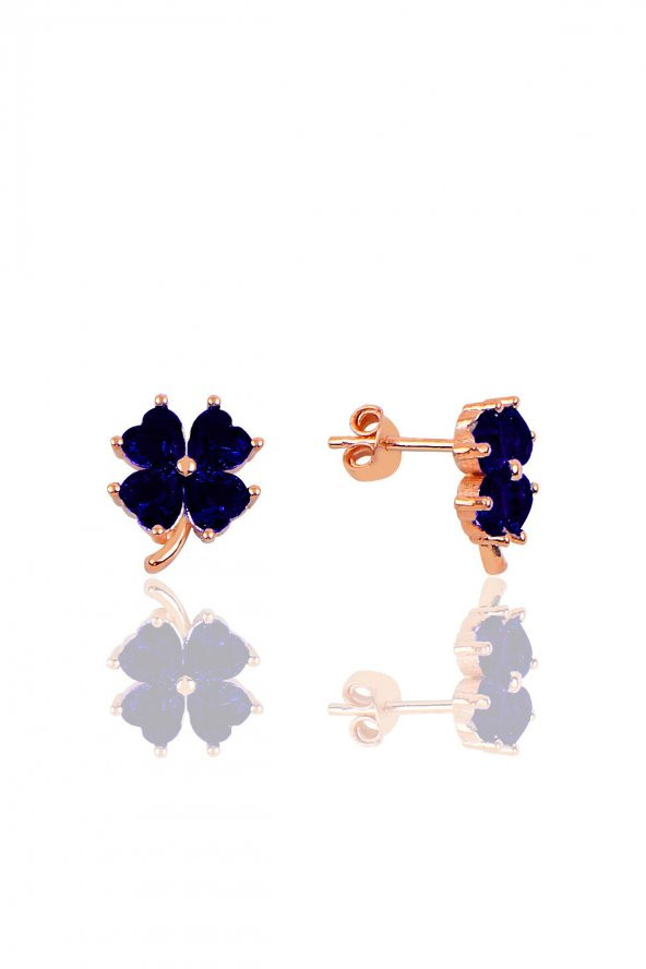 Gümüş rose safir taşlı yonca küpe
