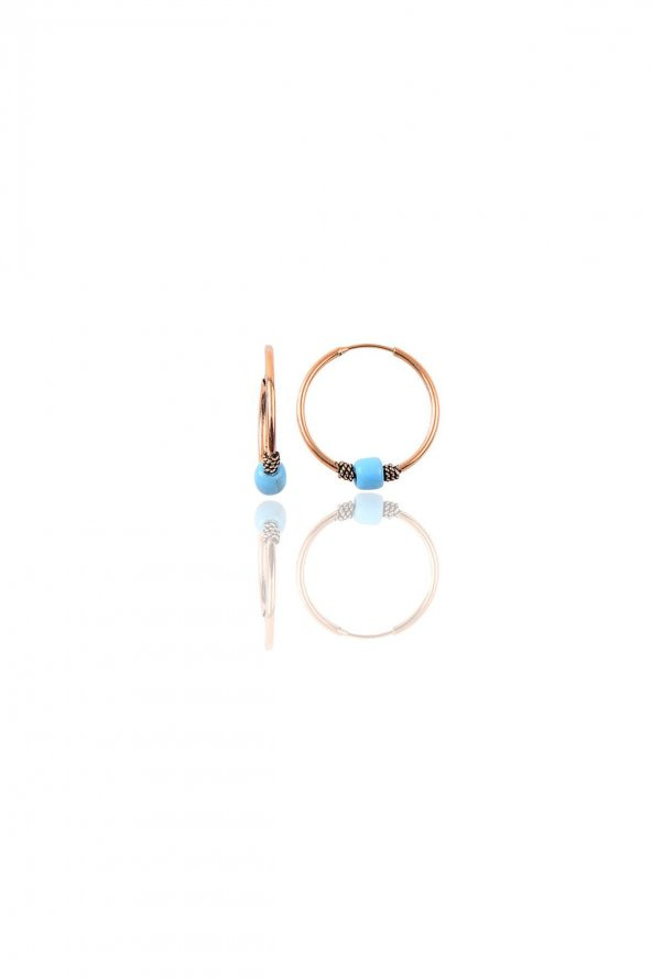 Gümüş rose 14 mm turkuaz taşlı halka küpe ürün görseli