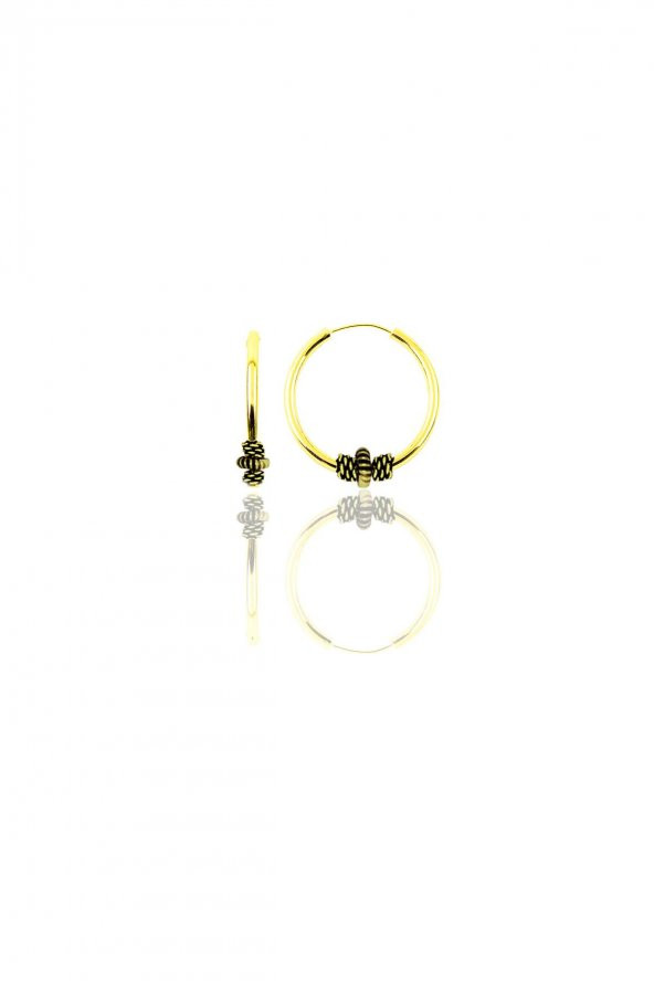 Gümüş altın yaldızlı 14 mm işlemeli halka küpe ürün görseli